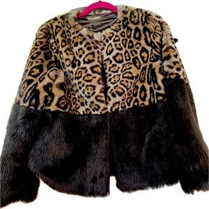 61 Jane, NWOT faux fur Jacket, cropped, fitted, animal print,‎ size M
